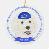 Gepersonaliseerde Witte Doodle Hond Chanoeka Keramisch Ornament (Voorkant)