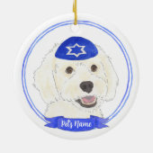 Gepersonaliseerde Witte Doodle Hond Chanoeka Keramisch Ornament (Achterkant)