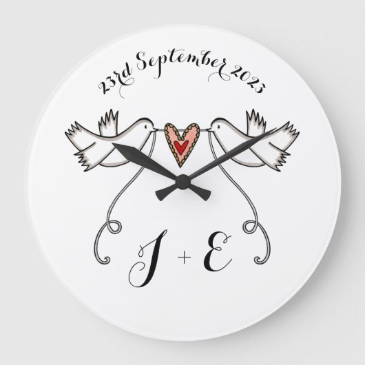 Gepersonaliseerde witte doven bruiloft Gift Acrylo Grote Klok (Voorkant)