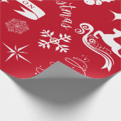 Gepersonaliseerde  witte en rode kerstverpakking cadeaupapier (Hoek)