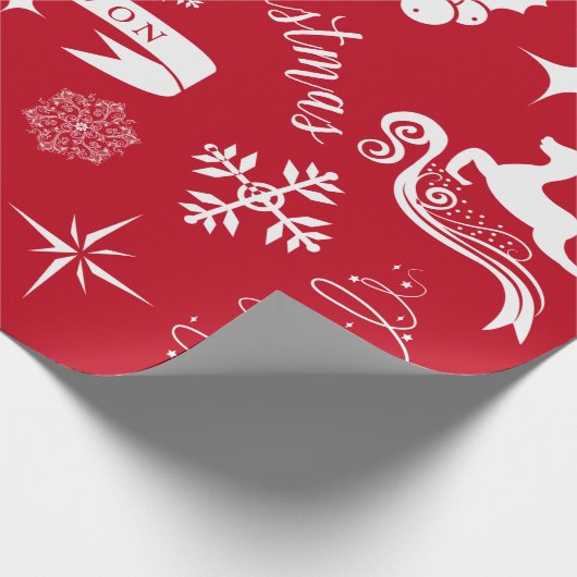 Gepersonaliseerde  witte en rode kerstverpakking cadeaupapier (Hoek)
