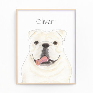 Gepersonaliseerde witte Engelse Bulldog Art Print Foto Afdruk