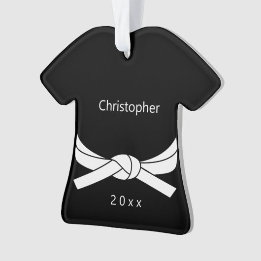 Gepersonaliseerde witte gordel Karate Ornament (voorkant)
