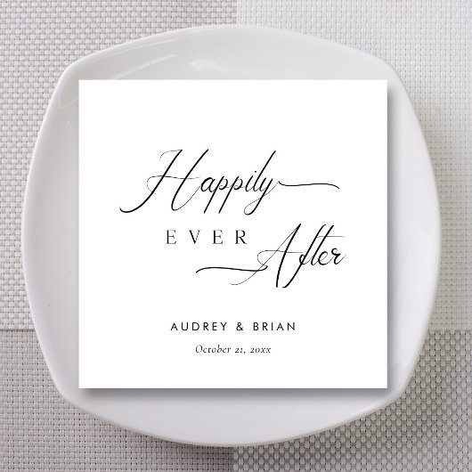 Gepersonaliseerde witte "Happy Ever After" bruilof Servet