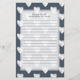 Gepersonaliseerde witte harten op Navy Blue Briefpapier