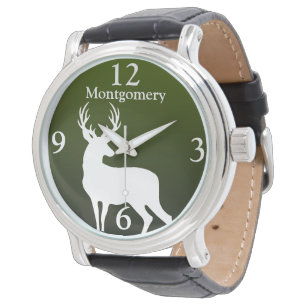 Gepersonaliseerde witte herten Buck Green Mannen Horloge