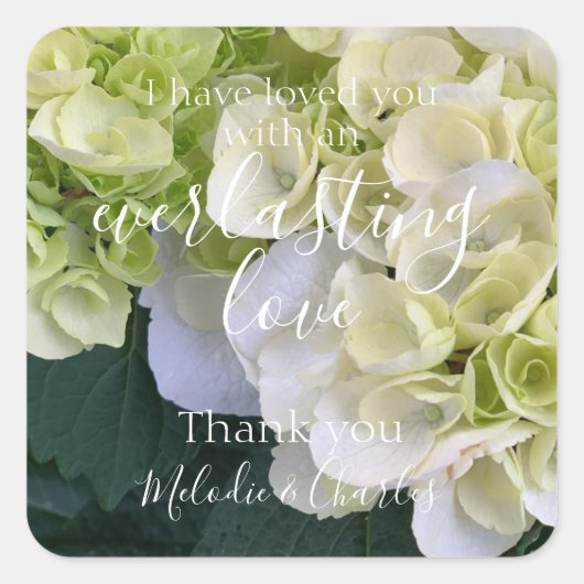 Gepersonaliseerde witte Hydrangea Elegante liefde  Vierkante Sticker (Voorkant)