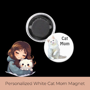 Gepersonaliseerde witte kat mam magneet