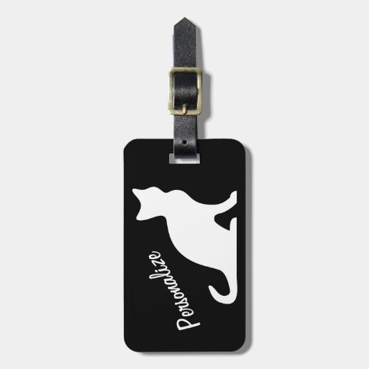 Gepersonaliseerde witte kat silhouet bagagelabel (Voorkant verticaal)