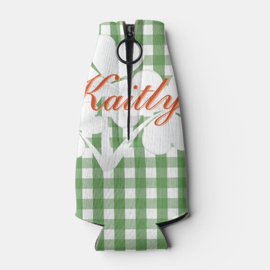 Gepersonaliseerde Witte Kleuren Groene Gingham Blikjeskoeler (Achterkant)