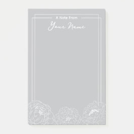 Gepersonaliseerde witte omlijnde pioenen met rand post-it® notes