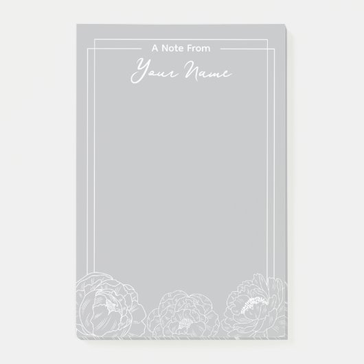 Gepersonaliseerde witte omlijnde pioenen met rand post-it® notes (Voorkant)