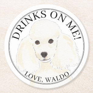 Gepersonaliseerde Witte Poedel Hond bruiloft Ronde Kartonnen Onderzetter