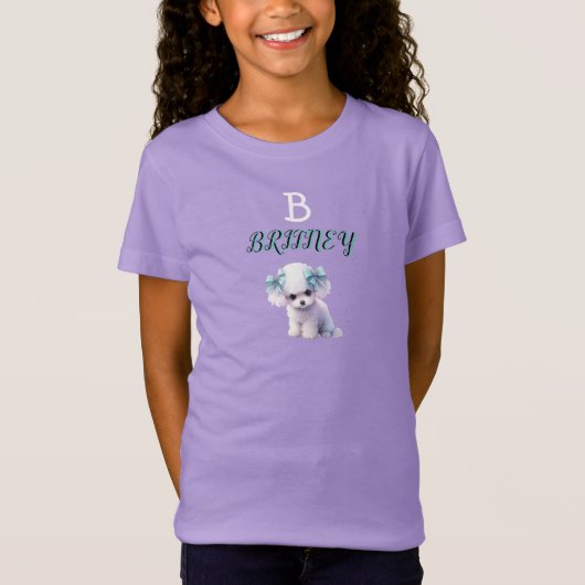 Gepersonaliseerde witte poedel puppy monogram t-shirt (Voorkant)