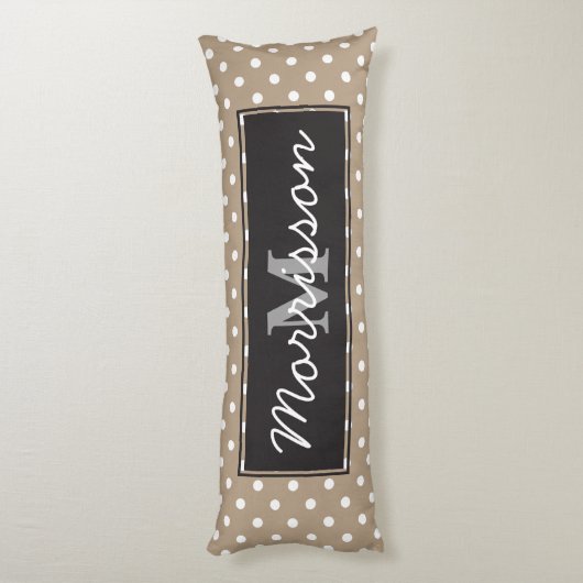 Gepersonaliseerde witte poka Dots zwart deco omlij Lichaamskussen (Achterkant (Verticaal))