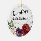 Gepersonaliseerde witte rozen gouden geometrische keramisch ornament (Rechts)