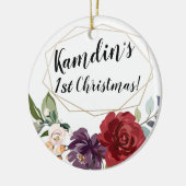 Gepersonaliseerde witte rozen gouden geometrische keramisch ornament (Links)
