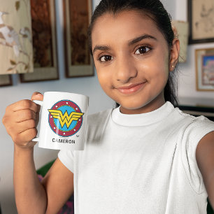 Gepersonaliseerde Wonder Woman   Cirkel en sterren Tweekleurige Koffiemok