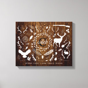 Gepersonaliseerde Woodland Baby Boy Nursery Birth  Canvas Afdruk