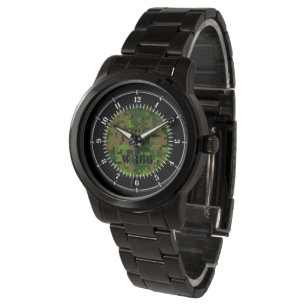 Gepersonaliseerde Woodland Green Camouflage Watch Horloge