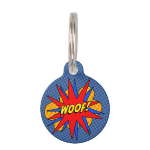 Gepersonaliseerde Woof Comic Burst Hondenpenning Huisdierpenning
