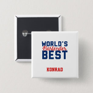 Gepersonaliseerde World's Best Bartender Vierkante Button 5,1 Cm