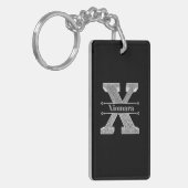 Gepersonaliseerde X Initiaal Silver Monogram Jouw  Sleutelhanger (Voorkant Links)