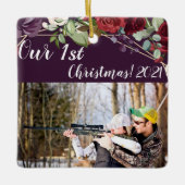 Gepersonaliseerde XMAS Ornament Plum Paarse Rozen (Voorkant)