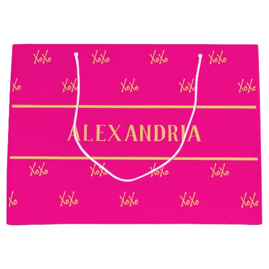 Gepersonaliseerde XOXO Hot Pink Valentijn's Day Groot Cadeauzakje (Voorkant)