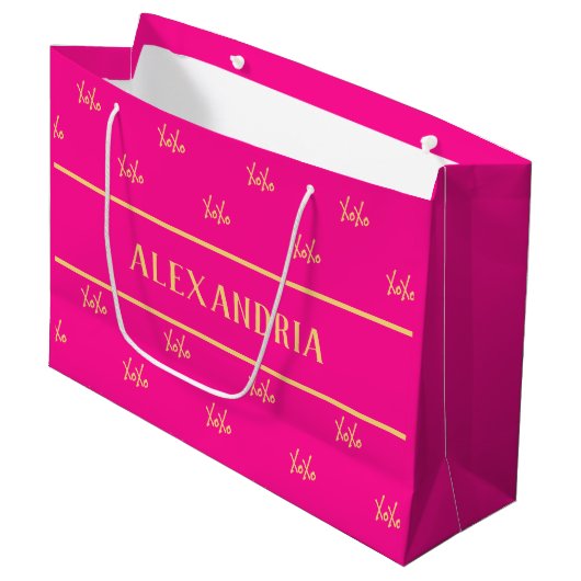 Gepersonaliseerde XOXO Hot Pink Valentijn's Day Groot Cadeauzakje (Voorkant Gekanteld)