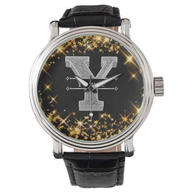 Gepersonaliseerde Y Initiaal Silver Monogram Jouw  Horloge (Voorkant)