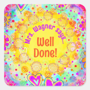 Gepersonaliseerde Yellow Floral Motivatie Teacher Vierkante Sticker