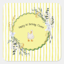 Gepersonaliseerde Yellow Stripe Duckling Verjaarda