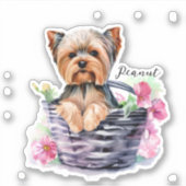 Gepersonaliseerde Yorkie in de Basket Waterverf Ar Sticker (Voorkant)