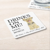 Gepersonaliseerde Yorkie Yorkshire Terrier bruilof Vierkante Kartonnen Onderzetter (Schuin)