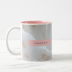 Gepersonaliseerde Zachte Crème Onyx Marmer Textuur Tweekleurige Koffiemok