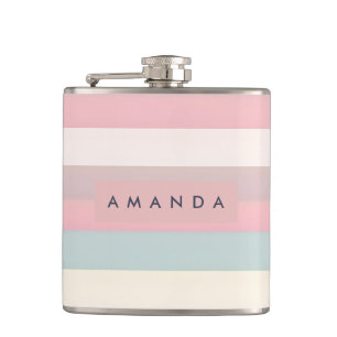 Gepersonaliseerde zachte pastel regenboog strepen heupfles