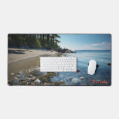 Gepersonaliseerde zandstrand met bomen Desk Mat (Keyboard & Muis)