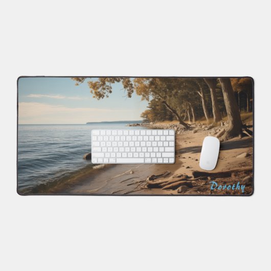 Gepersonaliseerde zandstrand met bomen Desk Mat (Keyboard & Muis)