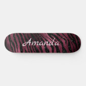 Gepersonaliseerde Zebra Black & Burgundy Glitter Skateboard (Horizontaal)
