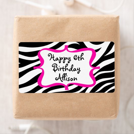 Gepersonaliseerde Zebra Print Roze Waterfles Label (Insitu)