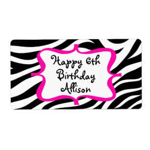 Gepersonaliseerde Zebra Print Roze Waterfles Label