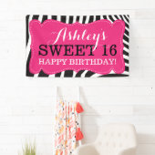 Gepersonaliseerde Zebra Print Sweet 16 Verjaardag  Spandoek (Insitu)