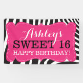 Gepersonaliseerde Zebra Print Sweet 16 Verjaardag  Spandoek (Horizontaal)
