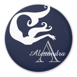 Gepersonaliseerde Zeemeervis-witte marineblauw, mo Keramische Knop