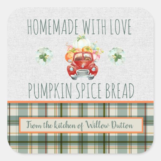 Gepersonaliseerde Zelfgemaakte met liefde Pompoen Vierkante Sticker (Voorkant)