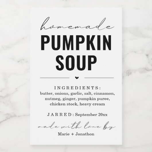 Gepersonaliseerde zelfgemaakte pompoensoep Label Wijn Etiket (Enkel label)