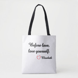 Gepersonaliseerde Zelfliefde Quote "Voor Liefde" M Draagtas