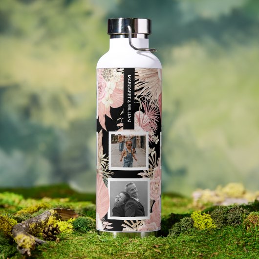 Gepersonaliseerde zes foto Boho bloemontwerp Waterfles (Buiten)