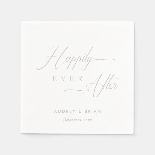 Gepersonaliseerde Zilver 'Happy Ever After' bruilo Servet (Voorkant)